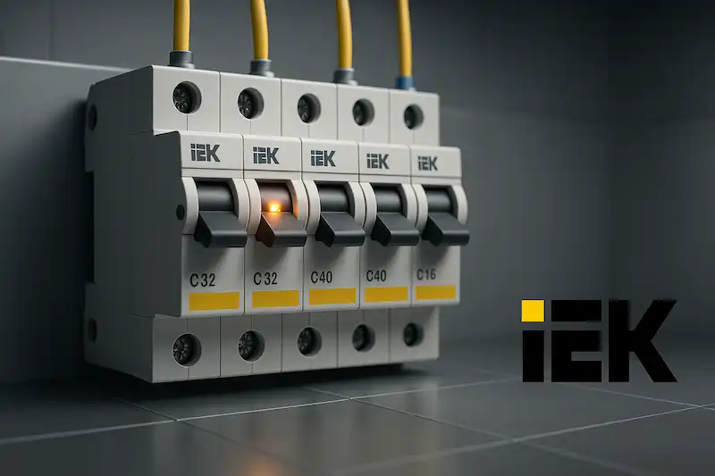Автоматический выключатель IEK в электрощите для защиты проводки
